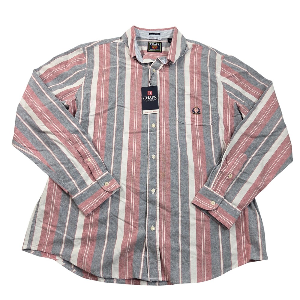 Chaps Oxford Shirt Mens XL Blue Red Striped Long Sleeve Heritage Varsity NWT